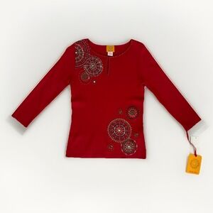 Ruby Rd -Ruby Red Embellished 3/4 Sleeve Size Small NWT